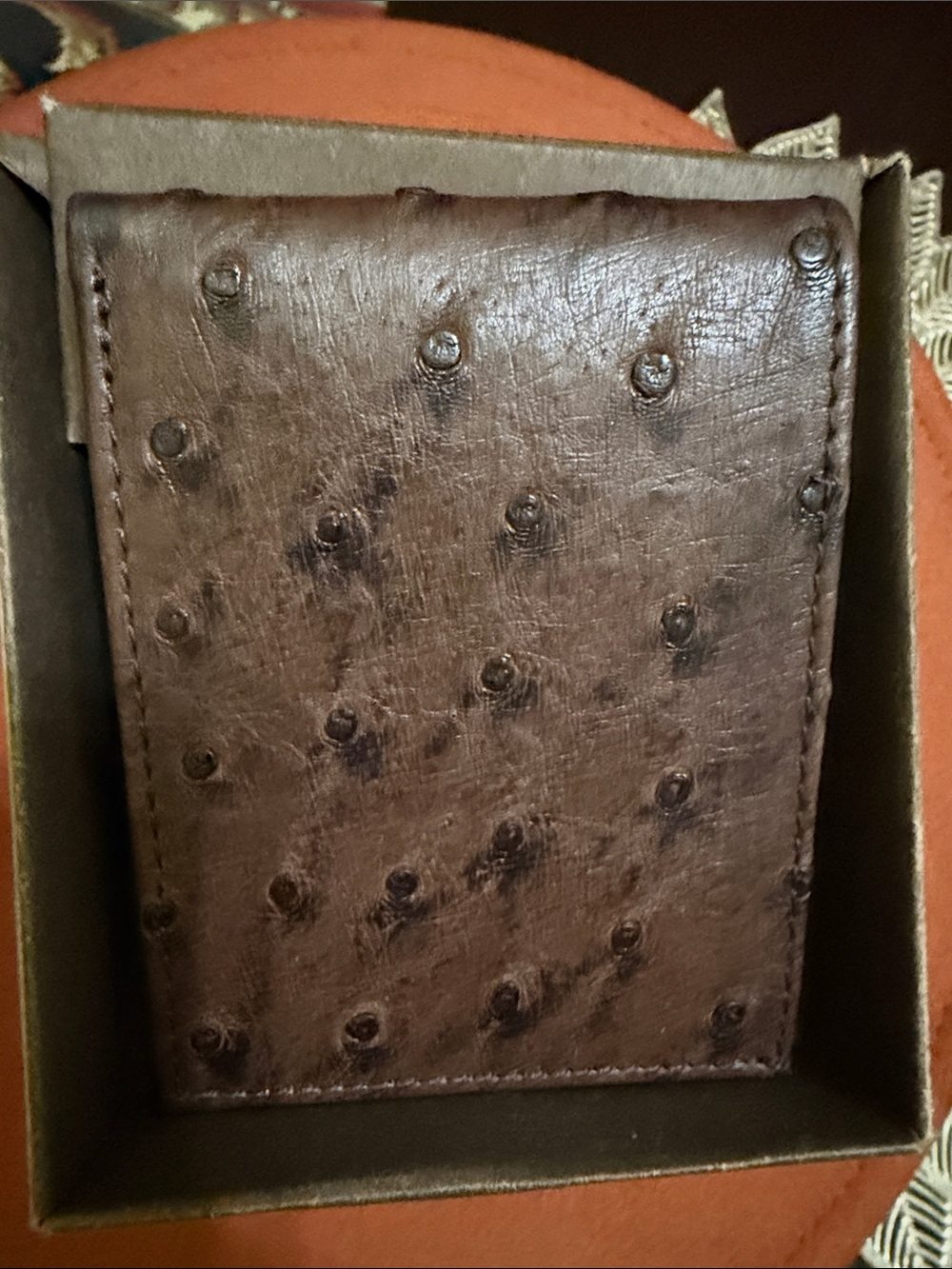 JRC & Sons Brown Ostrich Embossed Leather Wallet